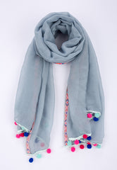 AZTEC TRIM WITH MULTI-COLOURED POM POMS SCARF