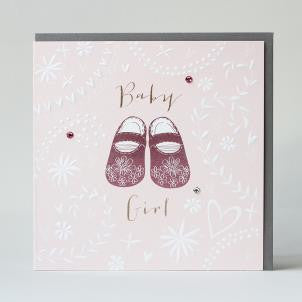 BABY GIRL EMBOSSED PINK BOOTIES CARD