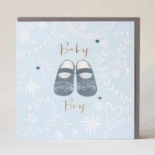 BABY BOY EMBOSSED BLUE BOOTIES CARD