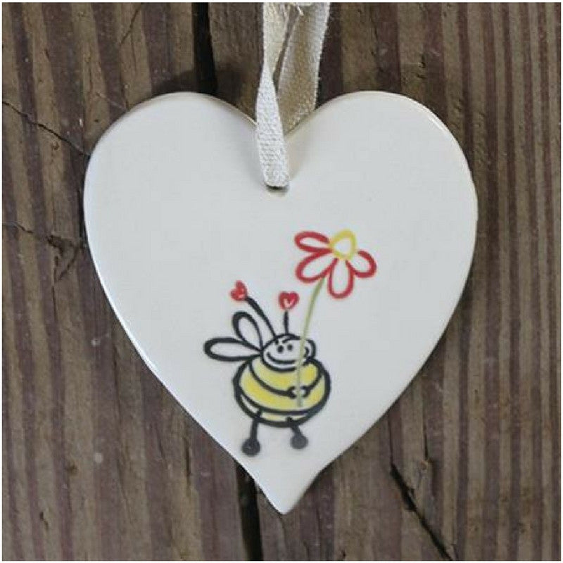 BEE WITH FLOWER CERAMIC HEART DECORATION