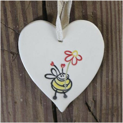 BEE WITH FLOWER CERAMIC HEART DECORATION