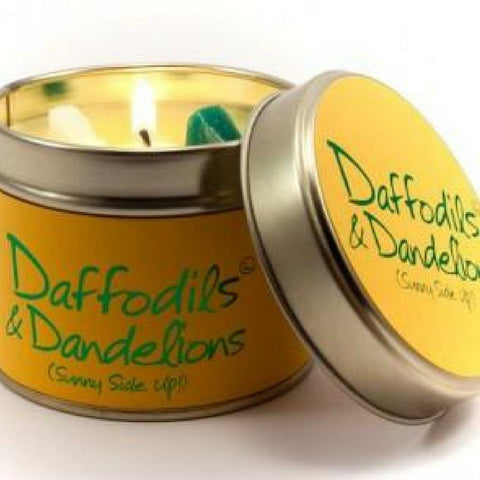 DAFFODILS AND DANDELIONS CANDLE IN A TIN