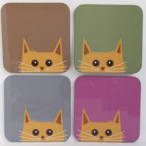 CAT COASTER BROWN PEEPING HEAD