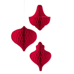 3 Christmas Red Honeycomb Decorations