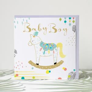 Baby Boy Embossed Rocking Horse Card