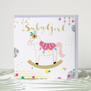 BABY GIRL EMBOSSED ROCKING HORSE CARD