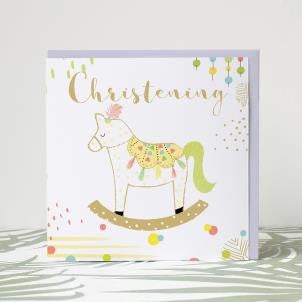 CHRISTENING EMBOSSED ROCKING HORSE CARD