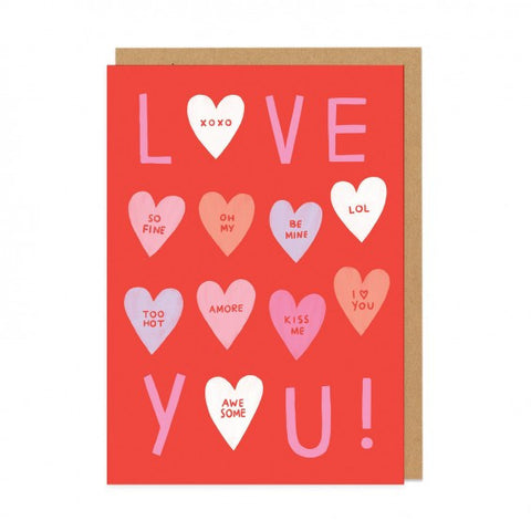 CONVERSATION HEARTS GREETING CARD