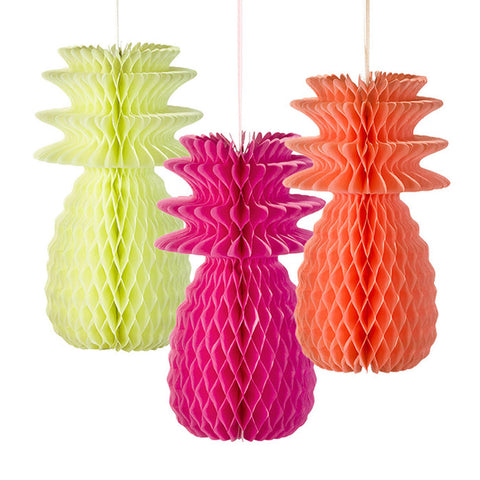 3 HONEYCOMB PINEAPPLE DECORATIONS